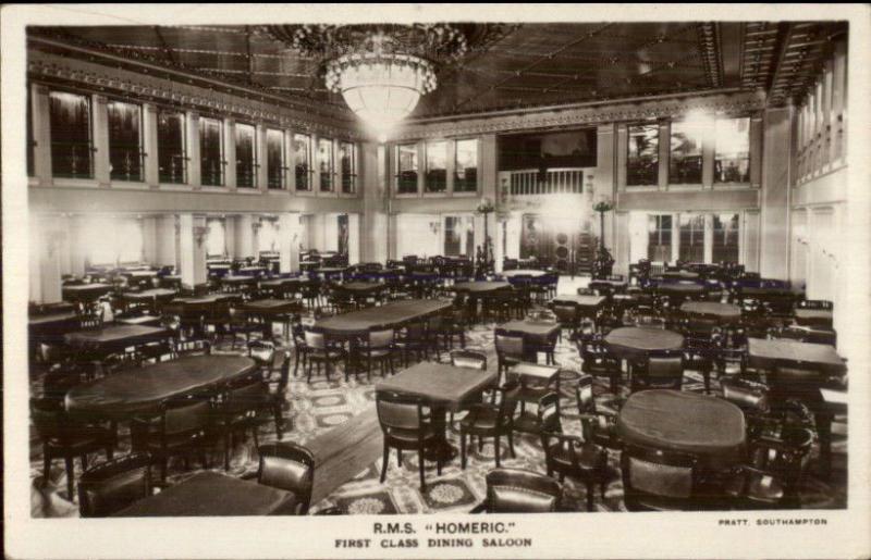 Steamship RMS R.M.S. Homeric First Class Dining Real Photo Postcard c1915