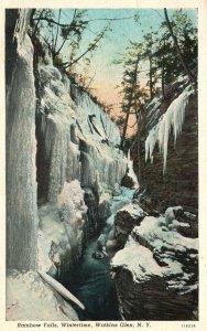 Vintage Postcard 1939 Rainbow Falls Wintertime Iced Water Watkins Glen New York