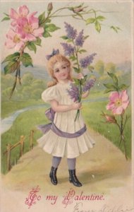 Valentine's Day Young Girl With Flowers