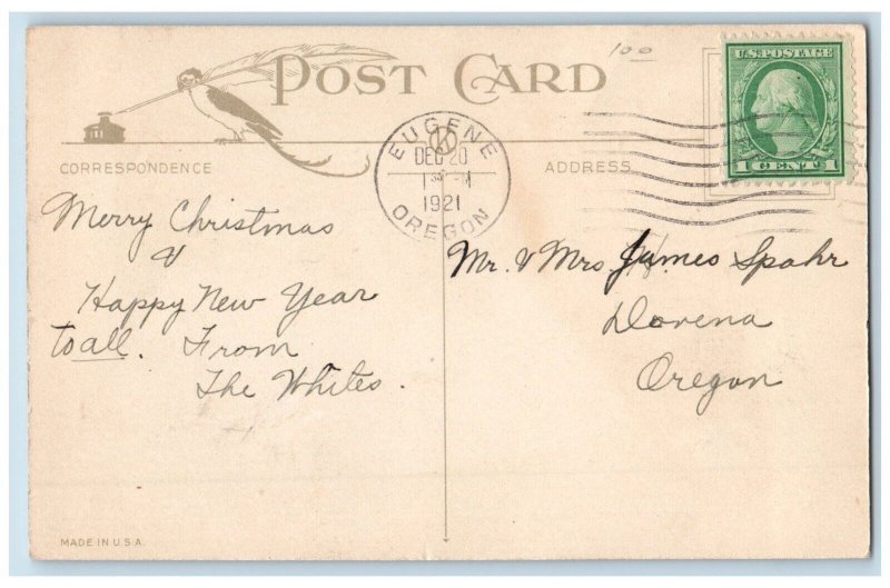 Eugene Oregon OR Postcard Christmas Shepherds Star  1921 Posted Vintage