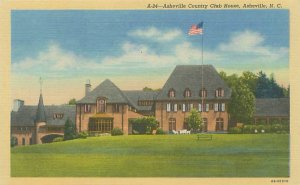 Asheville North Carolina  Country Club House, Flag,  Linen  Postcard