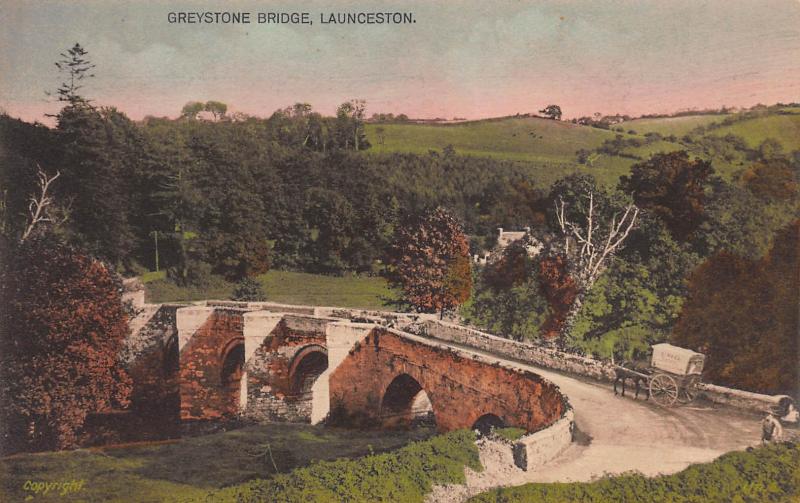 Greystone Bridge, Launceton, England, Early Handcolored Postcard, Unused