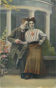 Lot 7 vintage postcards romantic couples lovers love idyll Swiss made 1908-1911 