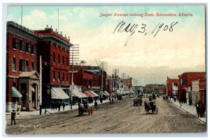 1908 Jasper Avenue Edmonton Alberta Canada Antique Horse Carriage Postcard