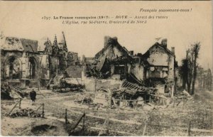 CPA Guerre Military ROYE Aspect des ruines Eglise Rue St-Pierre (807146)