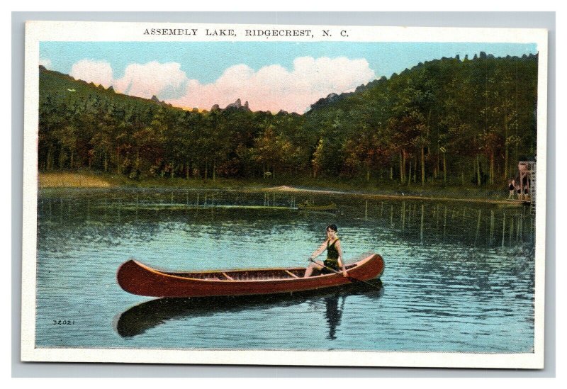 Vintage 1920's Postcard Canoe on Assembly Lake Ridgecrest North Carolina 