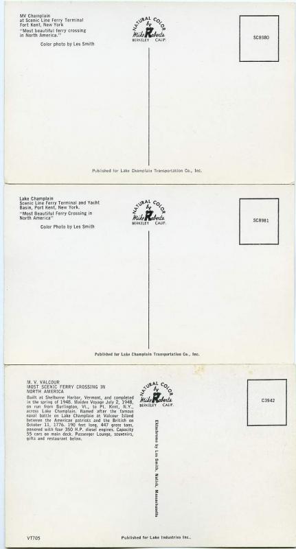 (3 cards) M V Valcour Scenic Ferry Crossing Lake Champlain Port Kent NY New York