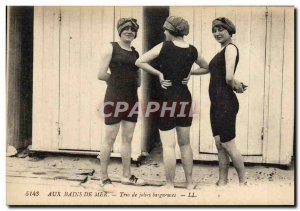 Old Postcard Women Jersey Bathroom For bathing Trio pretty bathers