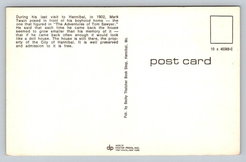 Cartão postal Mark Twain Hannibal Missouri-