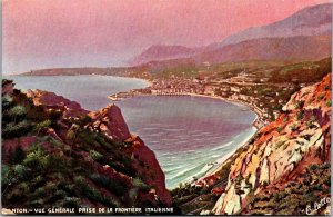 View, Prise de la Frontiere Italienne Menton Tucks 7530 Vintage Postcard V55