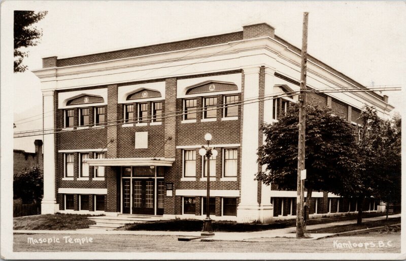 Masonic Temple Kamloops BC Unused AC Taylor Real Photo Postcard E67