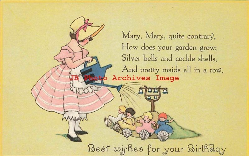 6 Postcards, Birthday Greetings with Nursery Rhymes, Little Bo Peep-Jack & Jill