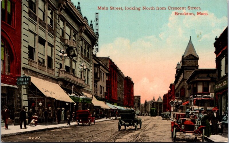 PC Main Street, Looking North from Crescent Street in Brockton, Massachusetts