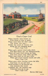 A861 US 1939 That's Cape Cod Poem by Bernice Hall Legg postcard