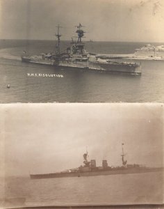 HMS Resolution & Unidentified War WW1 Ship 2x Old Postcard s
