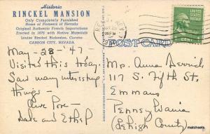 1940s Carson City Nevada Interior Rinckel Mansion linen Teich postcard 3787