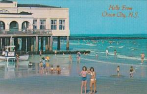 New Jersey Hello From Ocean City Music Pier Beach Ocean and Bathers 1985