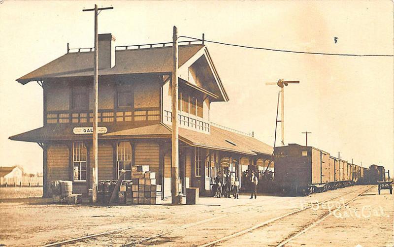 Galt CA Railroad Station Train Depot Box Cars RPPC Postcard