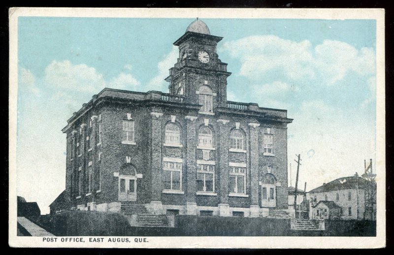 h1860 - EAST AUGUS Quebec Postcard 1927 Post Office