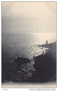 Man Standing On The Rocks Observing The Water, Japan, 1900-1910s