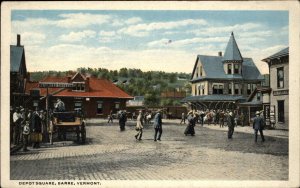 BARRE VT Depot Square RAILROAD TRAIN c1920 Postcard