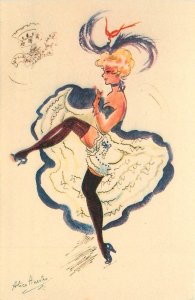 Art Postcard French Can-Can Dancer in Blue, A/S Alice Huertas 27. Unposted
