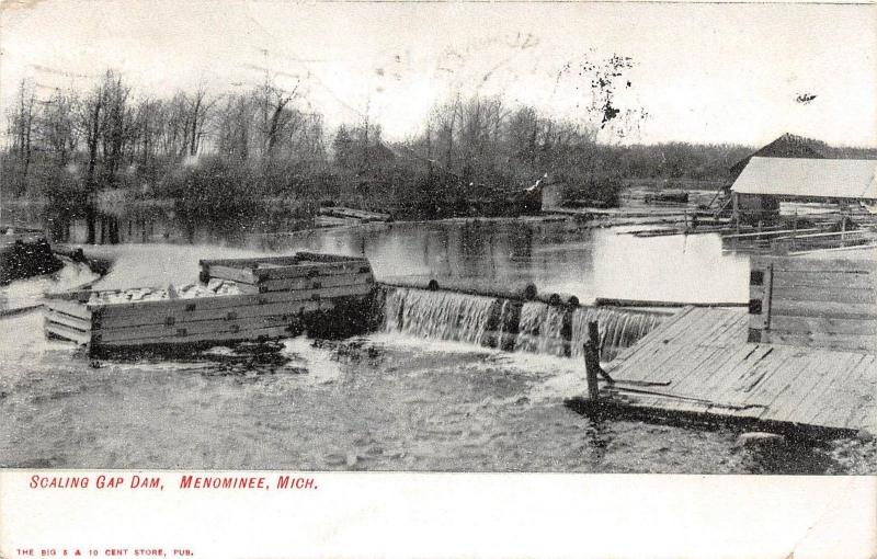 E29/ Menominee Michigan Mi Postcard 1908 Scaling Gap Dam River