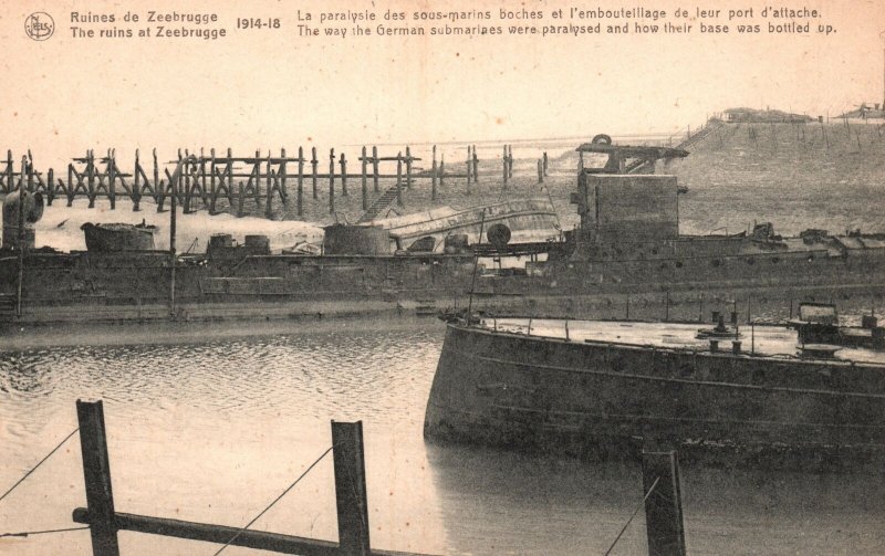 Postcard 1910 WWI Belgium German Submarines Ruins Zeebrugge French Military