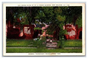 Oak Grown Ruins De LA Ronde Mansion New Orleans LA UNP Linen Postcard U10