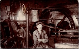 Real Photo Postcard Man with a Large Machine~2415