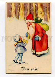 3027428 Red-Robed SANTA CLAUS & Girl Vintage PC