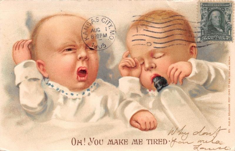 BABY SLEEPING~OH! YOU MAKE ME TIRED~POSTCARD 1905