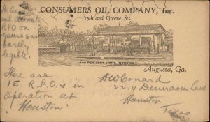Augusta Georgia GA Consumers Oil Company 1936 Postal Card SCARCE!