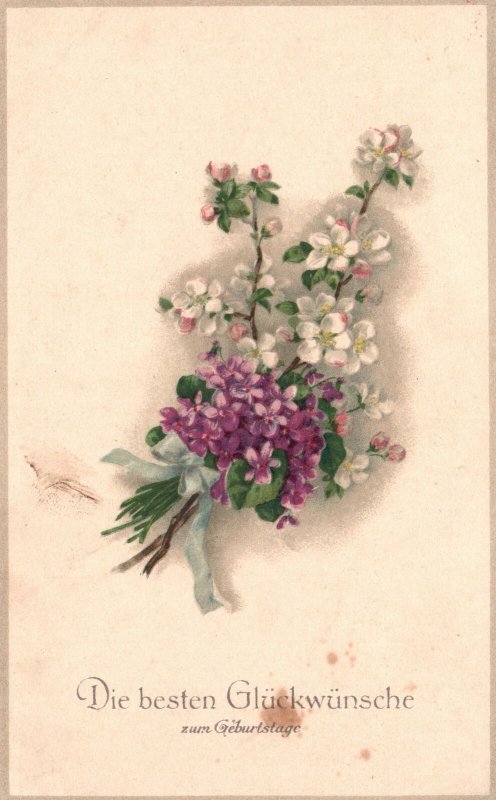 Vintage Postcard Die Besten Gluckwunsche Flower Bouquet Purple And White