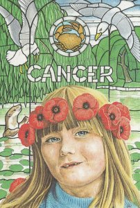 Cancer  Child By Stained Glass Window Rare Horoscope Postcard
