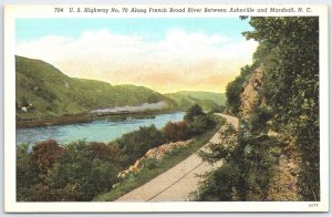 US Highway 70 French Broad River Asheville Marshall NC Linen Postcard