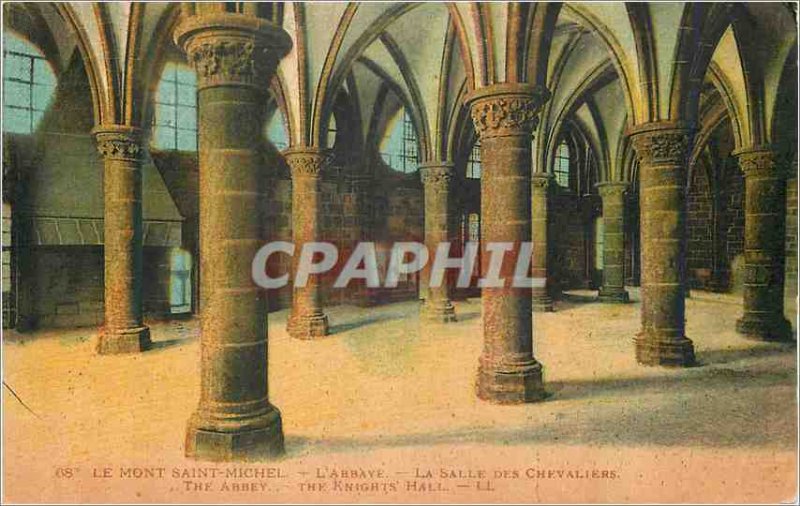 Old Postcard Mont Saint Michel Abbey the Hall of Knights