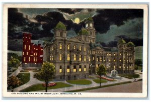 1916 City Building And Jail By Moonlight Wheeling West Virginia WV Postcard