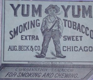 1800s Yum Yum Smoking Tobacco Aug Beck & Co Chicago Die Cut Trade Card