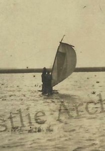 Gardner NORTH DAKOTA RPPC 1915 FLOOD Flooding SAILBOAT Wheat Field nr Fargo