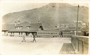 Salida CO Railroad Union Station Train Depot Disman Sign Real Photo Postcard.