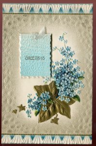 dc1701 - GREETINGS Postcard 1912 Embossed Flowers Gilded Leaf. Add-on