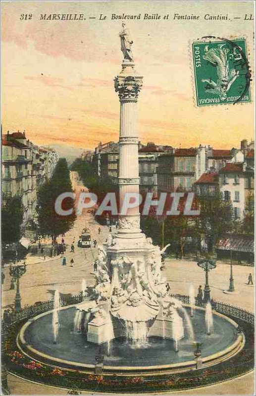 Old Postcard Marseille Boulevard Baille and Fontaine Cantini