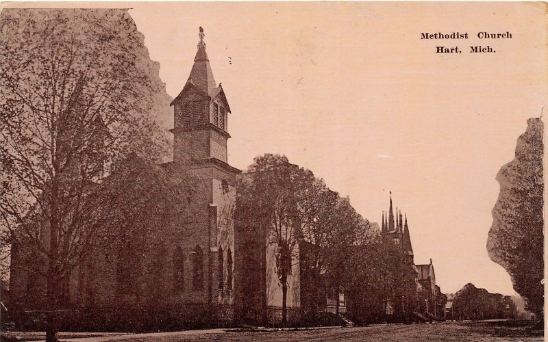 G34/ Hart Michigan Postcard c1910 Methodist Church Building