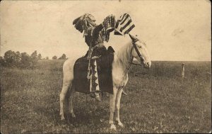 Native American Indian on Horse w/ American Flag Boy Scouts Founder? RPPC