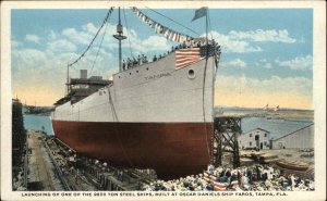 Tampa FL Oscar Daniels Ship Yards Launch c1920 Postcard