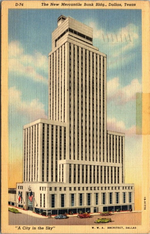 Vtg 1940's New Mercantile Bank Building Dallas Texas TX Postcard