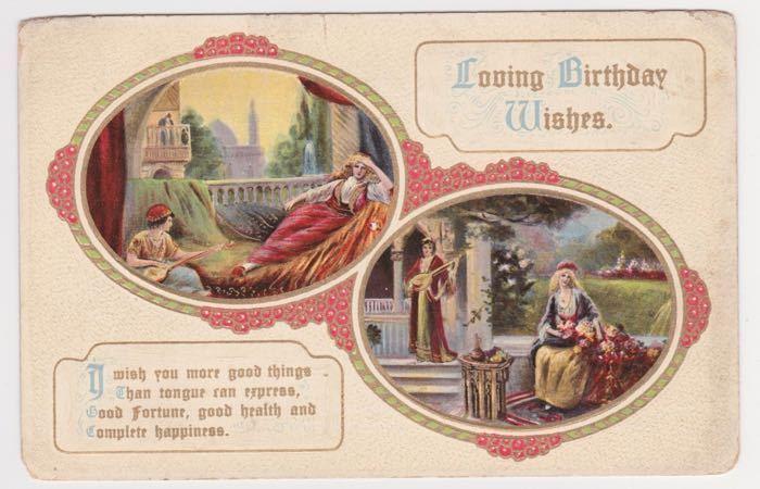 Minstrels Beautiful Lady Good Fortune Birthday Wishes Vintage Postcard A36