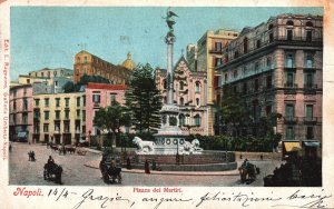 Vintage Postcard Napoli Piazza Dei Martiri Monument square Naples Italy