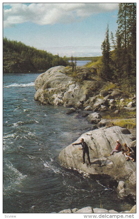 Fishing the Yellowknife Rapids , Yellowknife , NWT , Canada , 50-60s